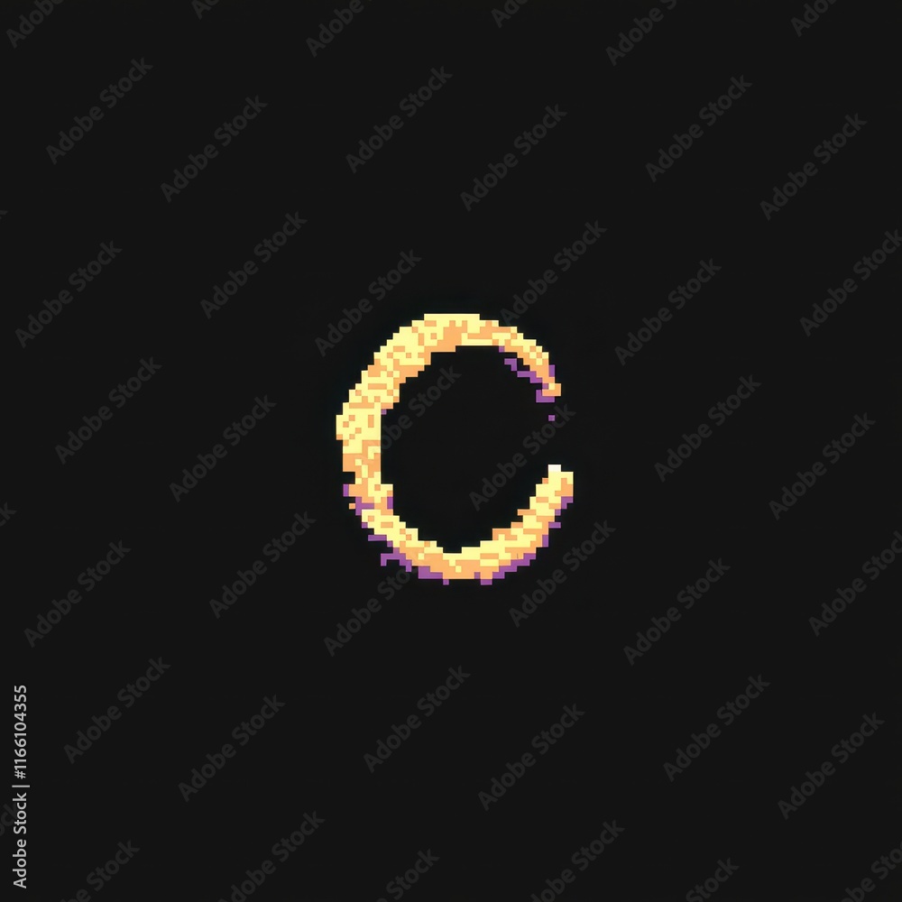 Pixel Art Letter C Gold Ring Abstract Design 8 bit Style Gaming Digital Art