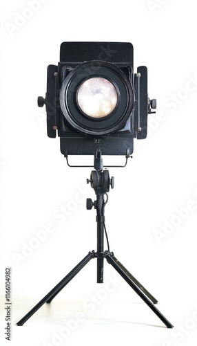 Vintage large format camera on tripod, isolated on white background. photo