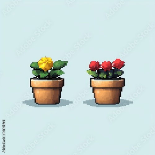 Wallpaper Mural Pixel Art Flower Pots Red Yellow Plants Home Decor Game Asset Torontodigital.ca