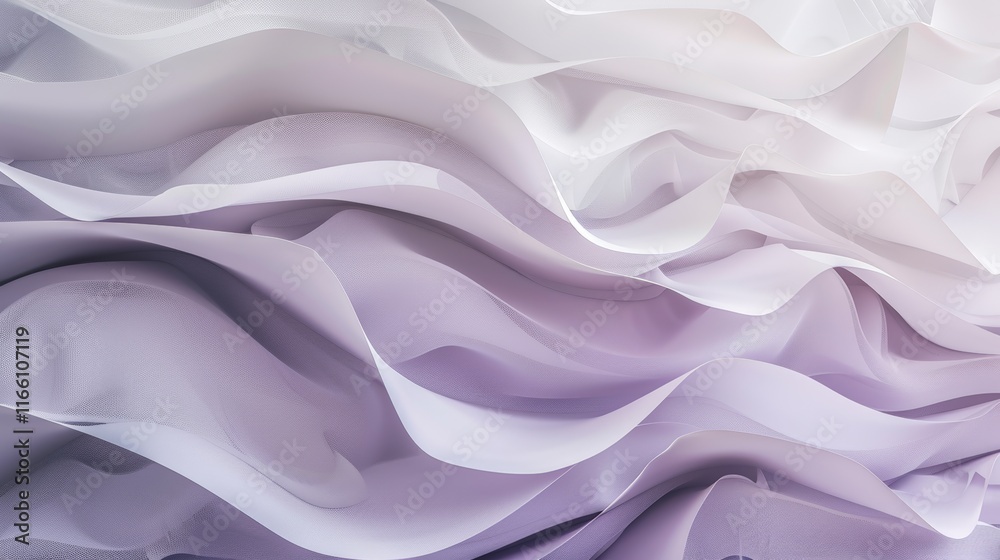 Fototapeta premium Smooth, elegant waves of purple and white fabric create a beautiful abstract design, perfect for backgrounds and design projects