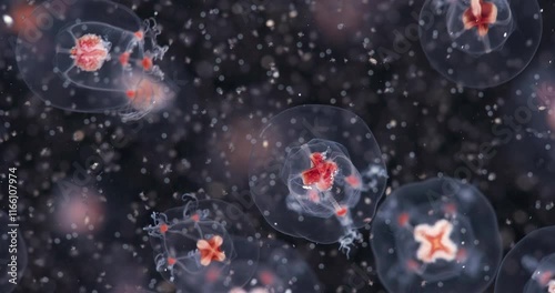 Colony jellyfish Bougainvillia superciliaris under microscope, family Bougainvilliidae. Feed on various planktonic crustaceans Copepods and they larval stages. White Sea photo