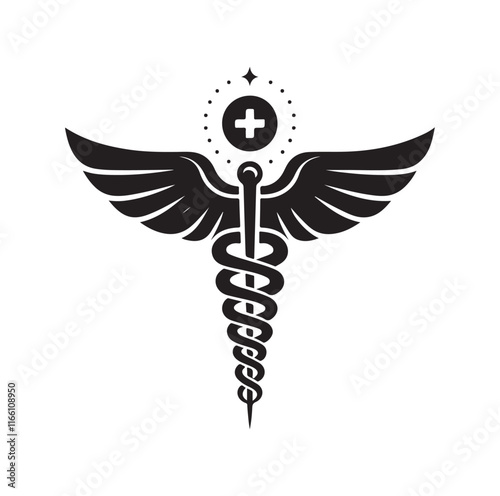 CADUCEUS SYMBOL silhouette vector illustration 