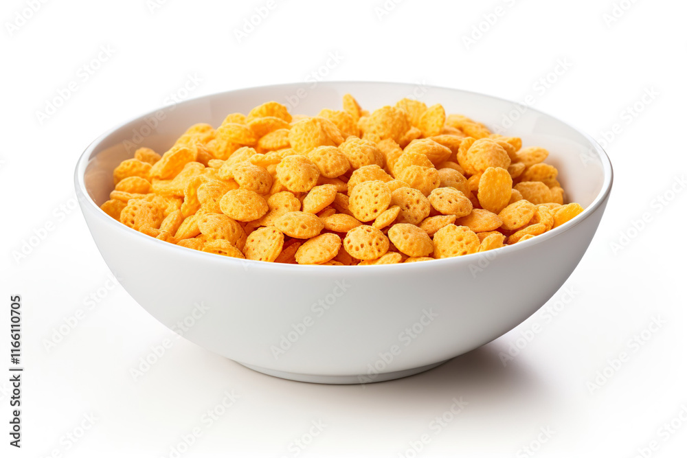 Corn flakes cereal in a bowl isolated on clear white background