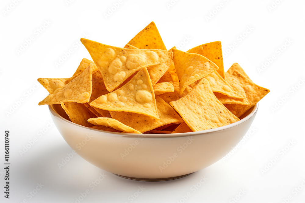 corn tortilla chips in a bowl isolated on clear white background corn tortilla chips in a bowl isolated on clear white background