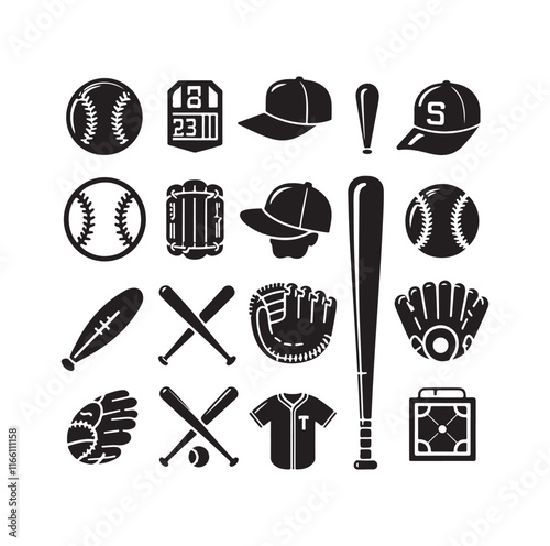 baseball element Set silhouette vector illustration