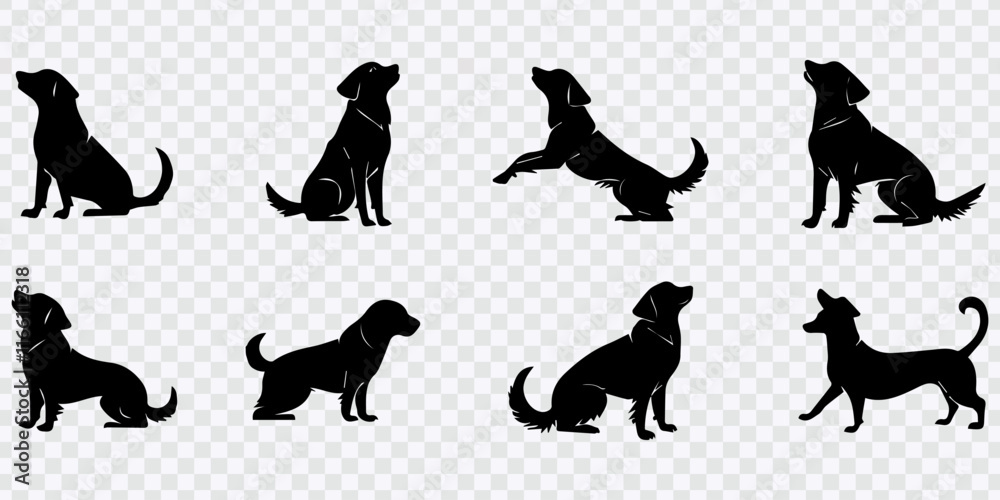 Dynamic Dog Silhouettes in Various Poses on White Background