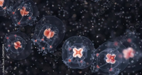 Colony jellyfish Bougainvillia superciliaris under microscope, family Bougainvilliidae. Feed on various planktonic crustaceans Copepods and they larval stages. White Sea photo