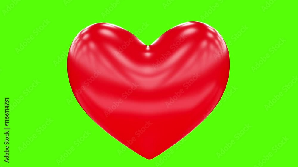 3d red heart rotating on green screen with love symbol turntable animation