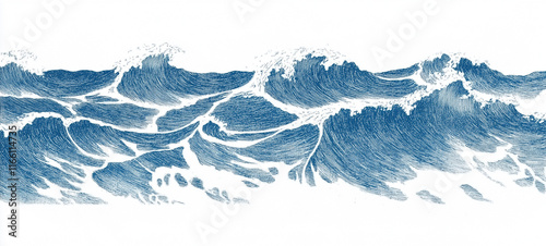 Blue drawn ocean waves texture