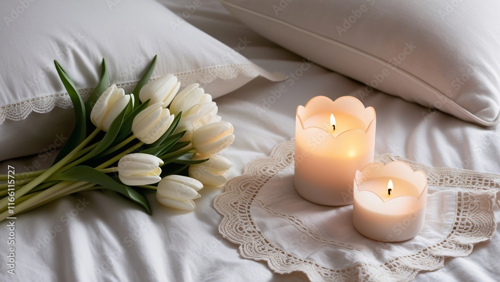 candles and flowers , AI Generated.