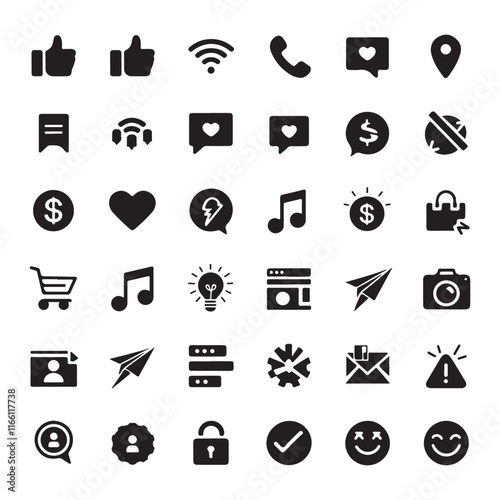 Flat Black Social Media and Technology Icons