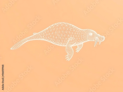 Elegant Line Art Illustration of an Extinct Amphibian on Peach Background AI Generated photo