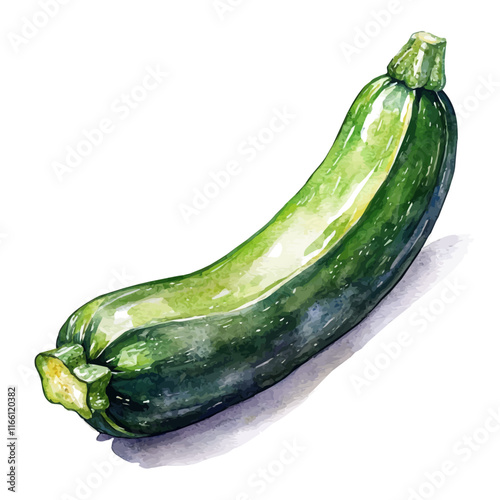 A watercolor vector painting of a zucchini, isolated on a white background. Zucchini vector.

