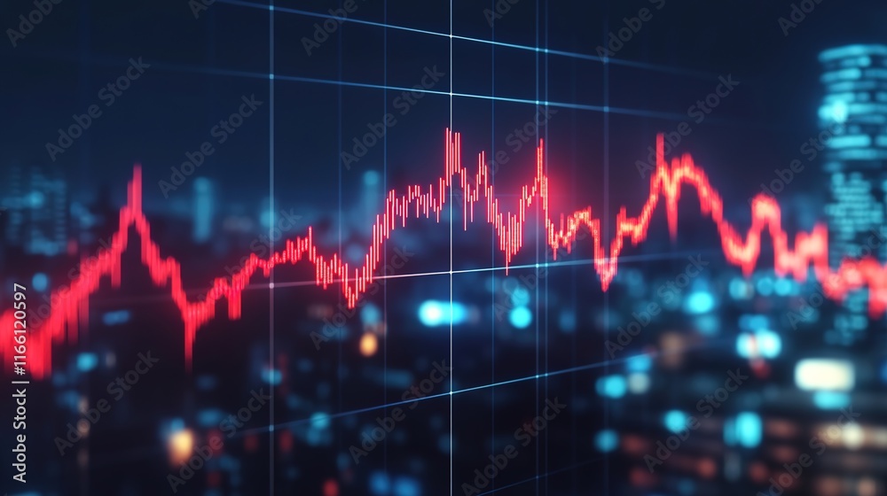 A stock market graph with red and blue lines, indicating a fall in economic activity. A stock market graph with red and blue lines, indicating a fall in economic activity.