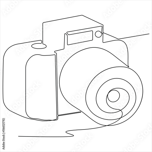 Continuous camera single line art drawing sketch vector illustration