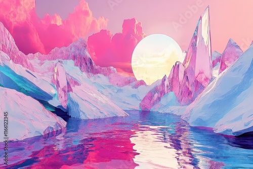 crystalline dream landscape in retrowave palette dimensional folded reality photo