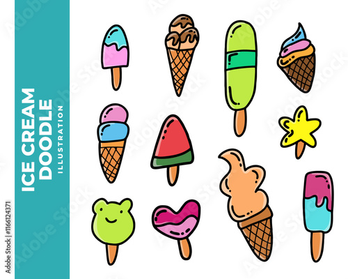 Ice Cream Doodle Illustration vector graphic