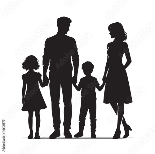 family four persons parents and two children silhouette vector illustration