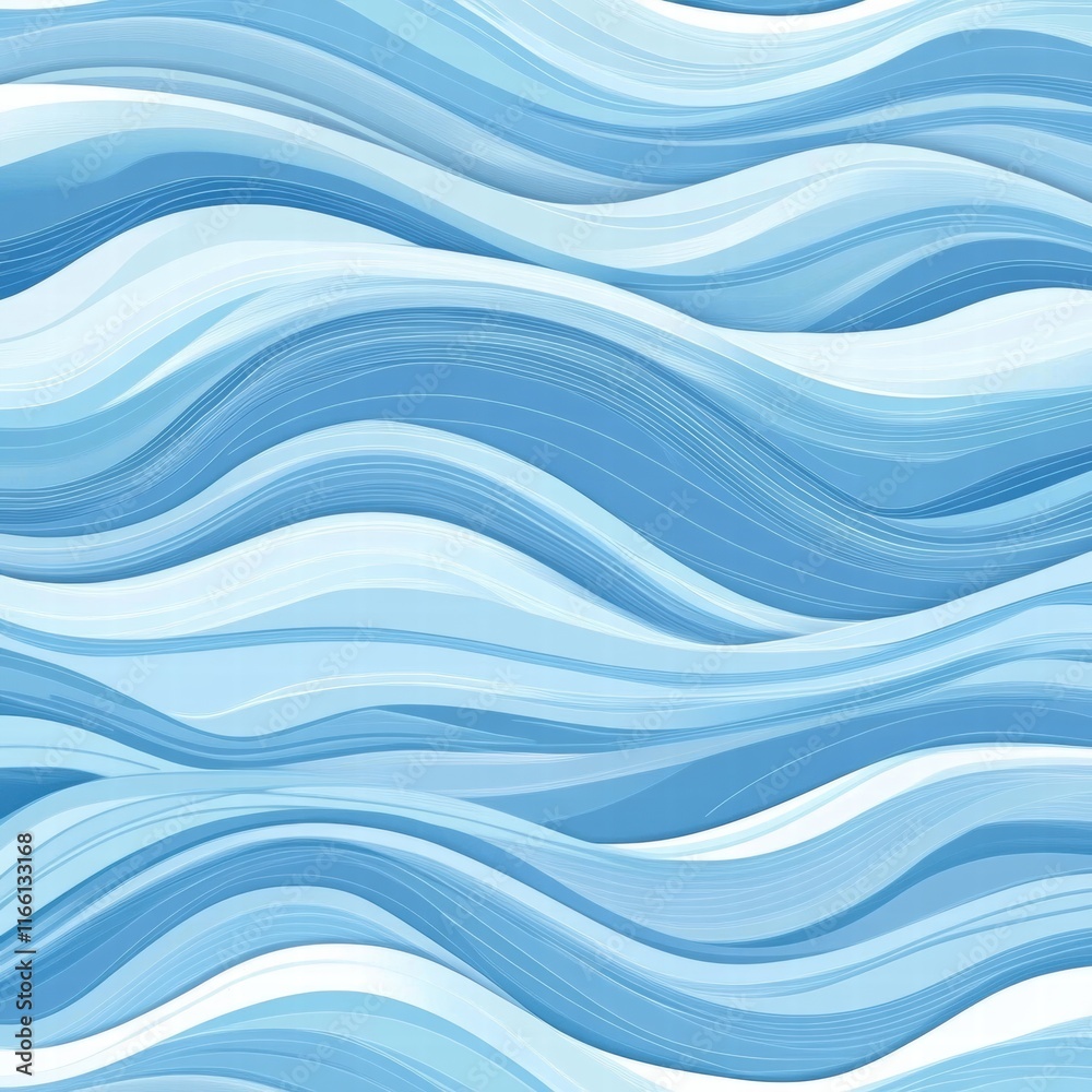 Fototapeta premium Seamless wave like pattern in varying shades of blue creating a serene and tranquil visual effect for backgrounds. Generative AI