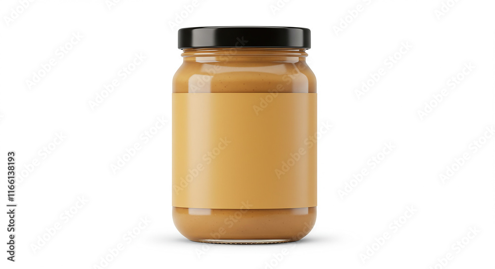 Creamy Peanut Butter in Glass Jar Blank Label Food Product Creamy Peanut Butter in Glass Jar Blank Label Food Product