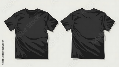 Realistic Vector Illustration of Black T-Shirt Mockup Front and Back Views photo