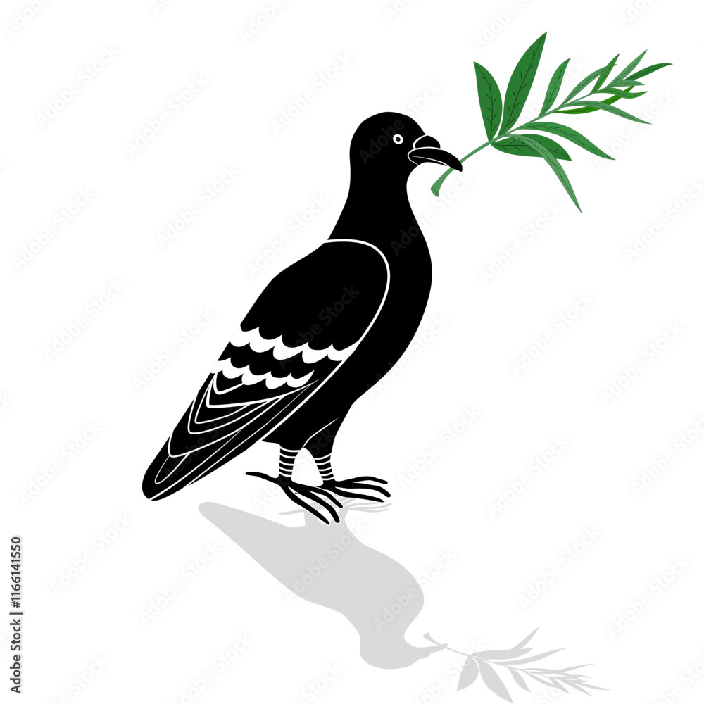 Fototapeta premium Dove ( turtle dove) with olive branch isolated on a white background vector tattoo peace