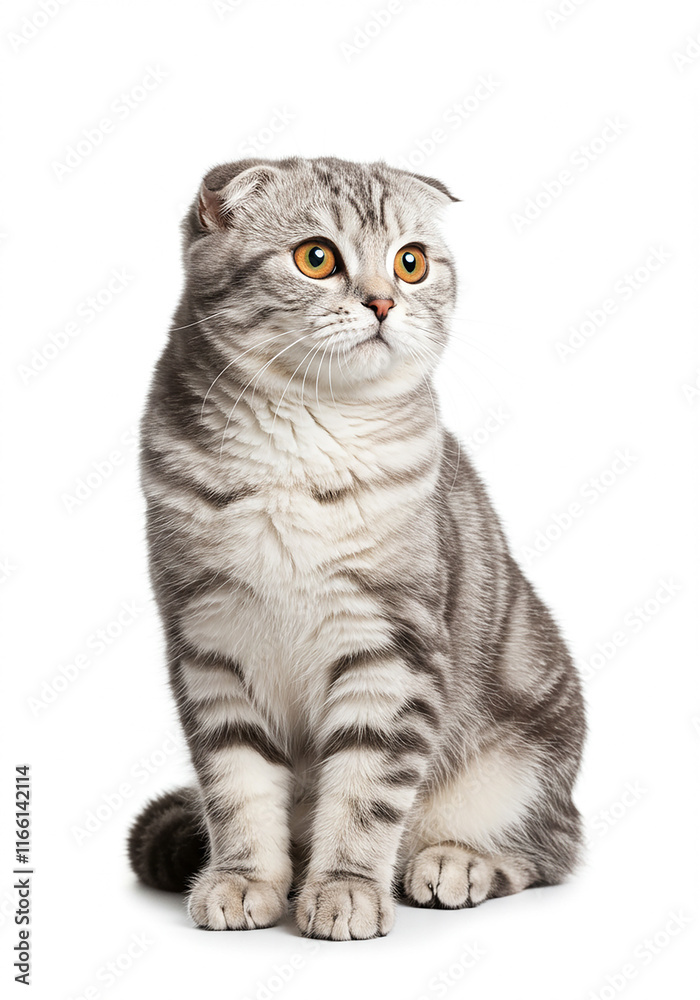 Fototapeta premium Adorable Scottish Fold Cat Grey Tabby Kitten Pet Portrait