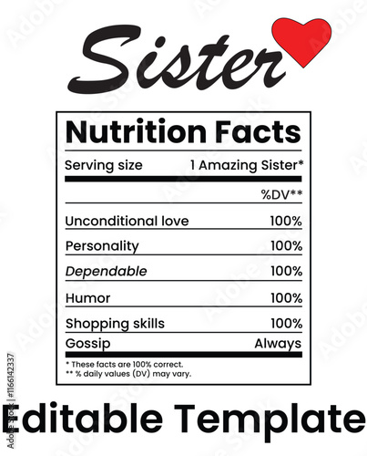 Funny Nutrition Facts for Sister Family Member