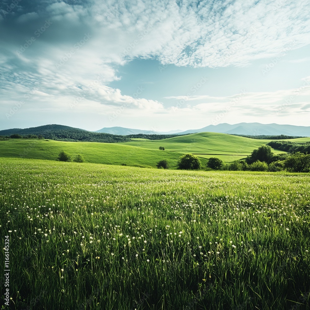 Lush Green Hills With Scattered Clouds and Distant Mountains Under a Clear Sky During the Day Showcasing the Beauty of Nature Lush Green Hills With Scattered Clouds and Distant Mountains Under a Clear Sky During the Day Showcasing the Beauty of Nature