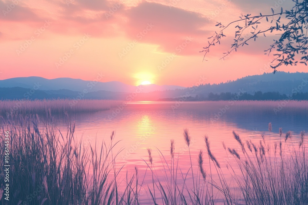 custom made wallpaper toronto digitalSerene Sunset Over Calm Lake And Mountains