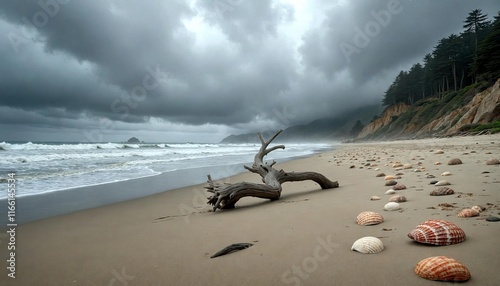 Deserted Beach Under Tsunami Warning photo