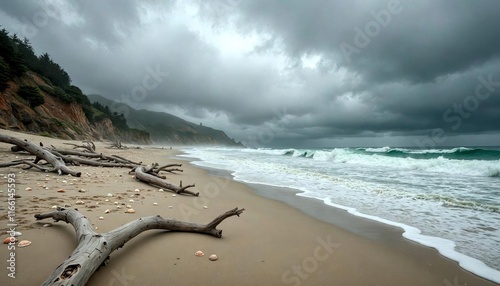 Deserted Big Sur Beach Under Tsunami Warning photo