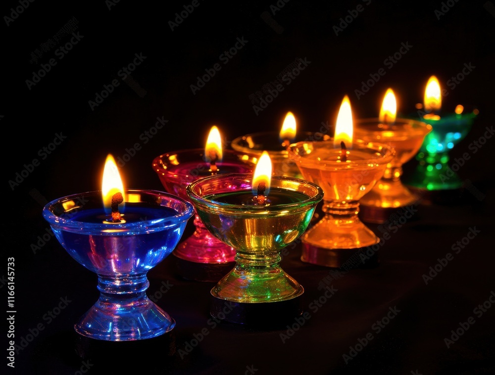 Colorful Floating Candles with Vibrant Flames on a Dark Background for Relaxation and Festive Decor in Home Interior and Event Settings Colorful Floating Candles with Vibrant Flames on a Dark Background for Relaxation and Festive Decor in Home Interior and Event Settings