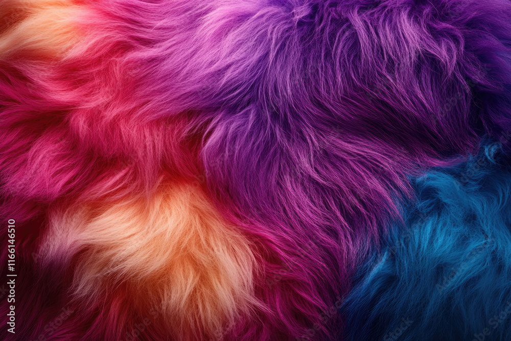 Vibrant, multicolored fur texture with shades of pink, purple, orange, and blue. Vibrant, multicolored fur texture with shades of pink, purple, orange, and blue.