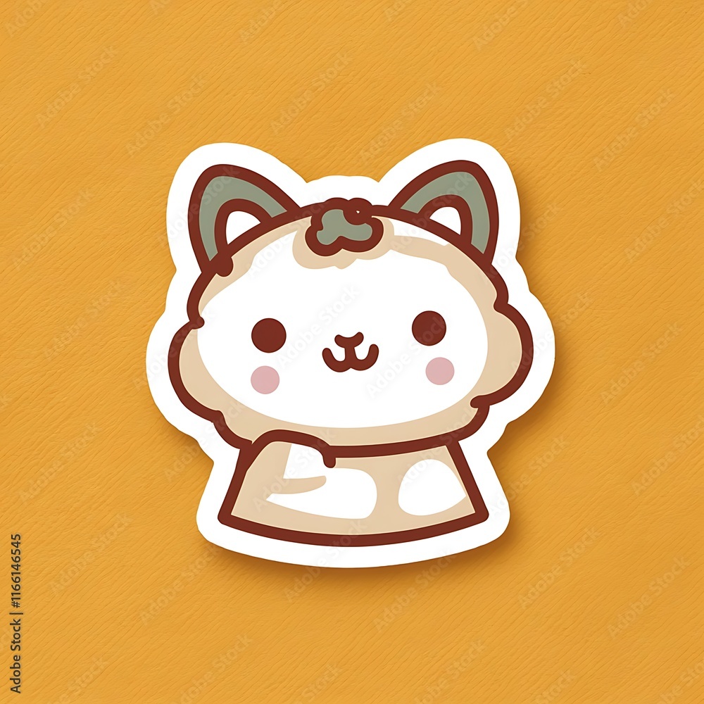 cute sheep kawaii-style sticker image with a yellow background. 
