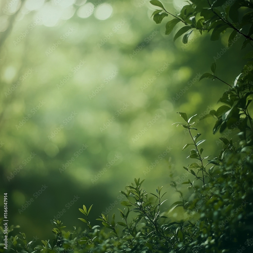 Fototapeta premium Lush Green Foliage in a Serene Forest During Daylight Revealing Nature's Tranquility and Beauty