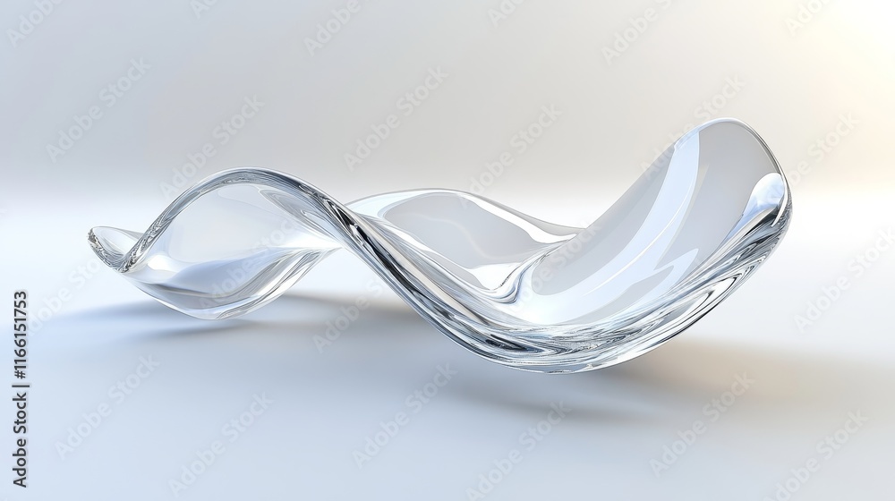 3d render, abstract glass wavy shape isolated on white background. Modern minimal wallpaper 3d render, abstract glass wavy shape isolated on white background. Modern minimal wallpaper