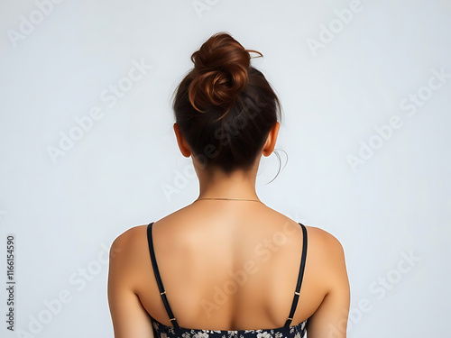 back view of a model in an isolated room 