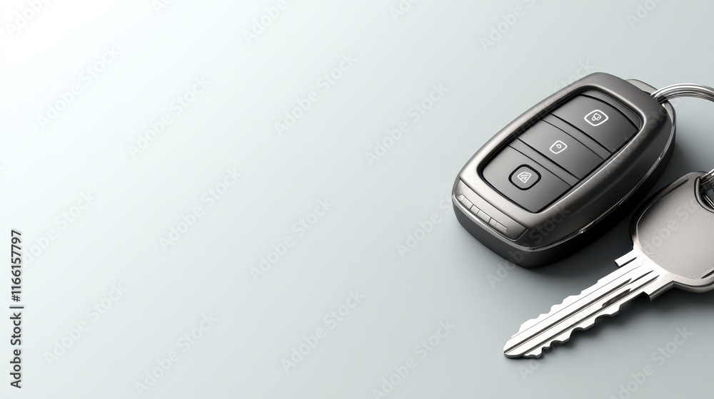 Car key and keychain, closeup view of automotive security access