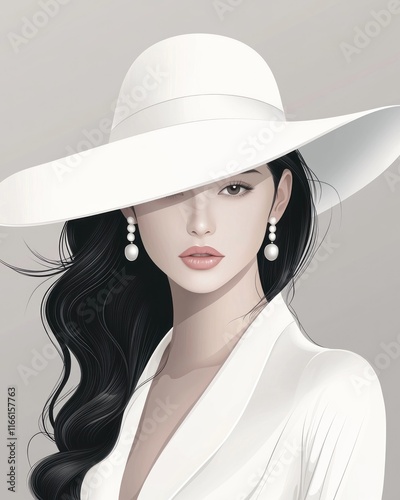 Wallpaper Mural Elegant woman in white hat and dress. Torontodigital.ca