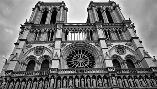 Damaged Facade of Notre Dame Cathedral photo