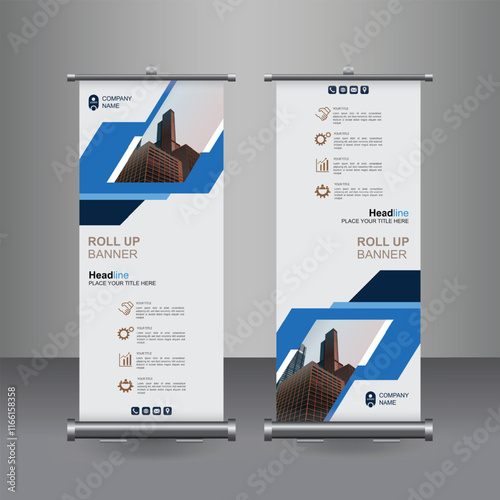 Vertical Business Roll Up  Banner Design, Signboard Advertising Brochure Flyer Template Vector X-banner and Street Business Flag of Convenience, Layout Background.

