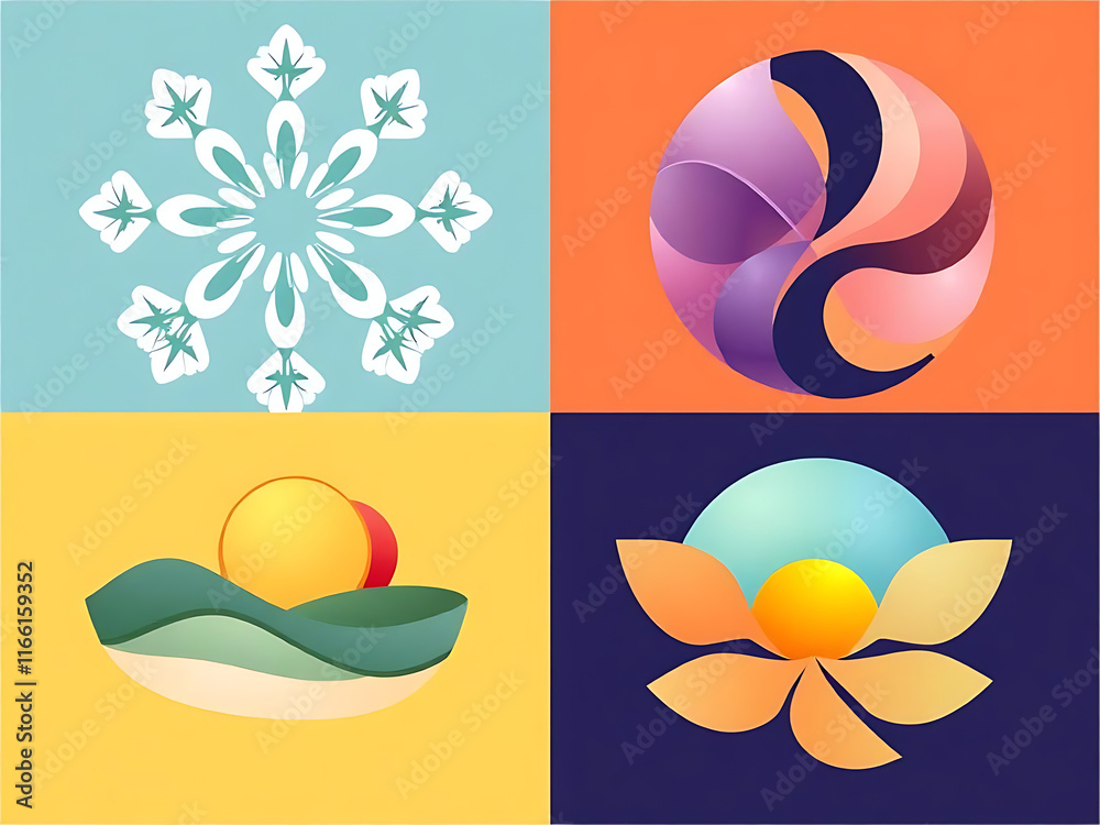 Fototapeta premium four set collage of flowers