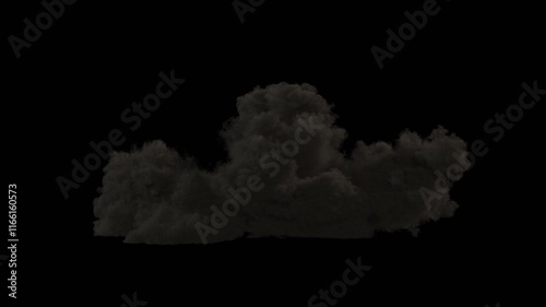 Tank explodes with smoke and dust, Side view 3d rendering with alpha channel of Explosion simulation