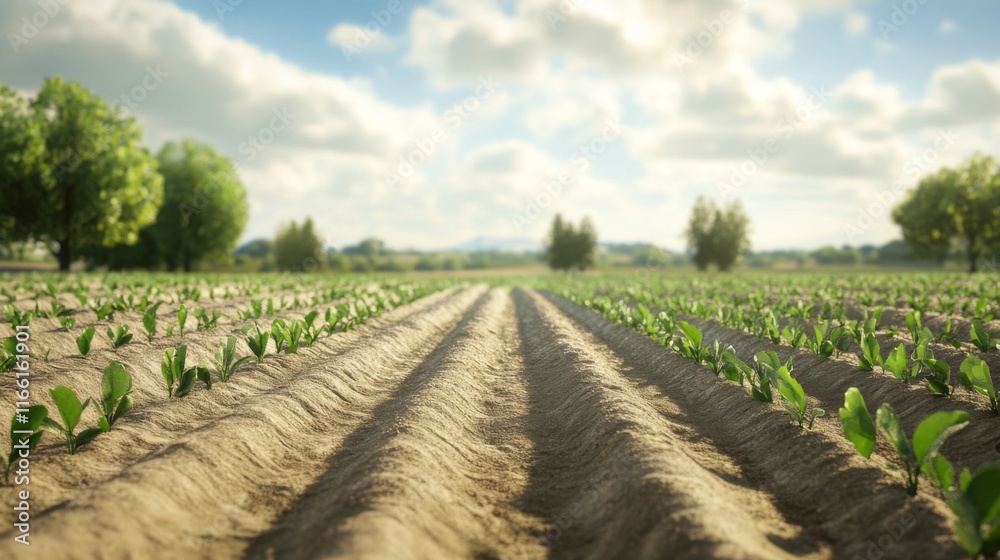 Obraz premium Serene Agricultural Field with Soft Overcast Lighting