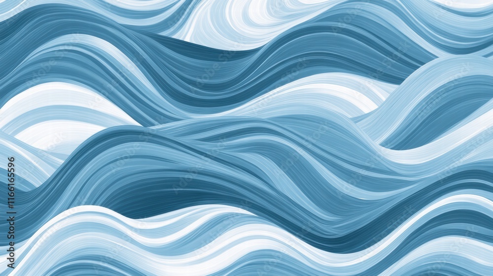 Fototapeta premium Seamless wave pattern showcasing shades of blue and white with fluid motion creating a tranquil visual experience. Generative AI