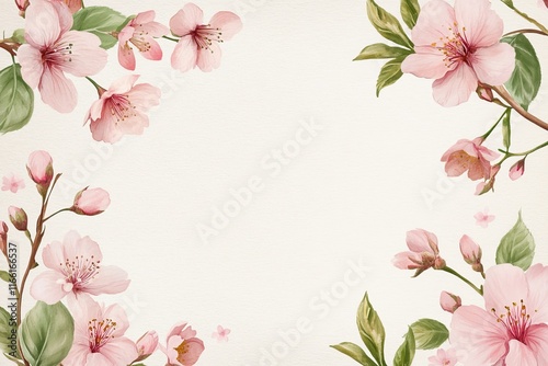 Delicate Pink Cherry Blossoms Adorn a Soft Background, Creating a Serene and Elegant Floral Border for Various Creative Projects