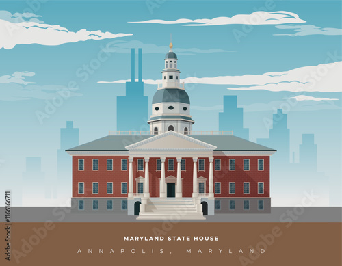 Maryland State House - Annapolis, Maryland - Stock Illustration