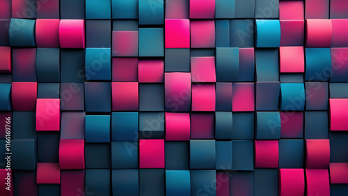 Modern Abstract Geometric Pattern with Pink and Turquoise 3D Blocks Creative Background