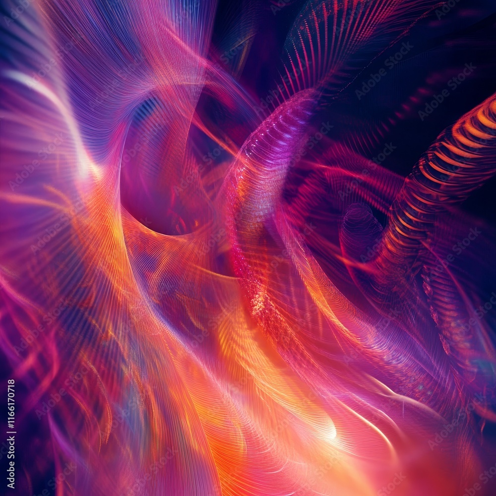 Fototapeta premium Vibrant Abstract Artwork Displaying Flowing Colors and Dynamic Shapes on a Dark Background